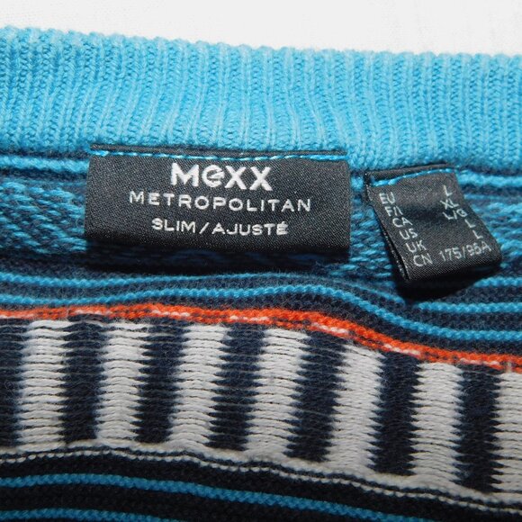 MEXX Metropolitan Mens L Slim Fit Blue Southwest Fair Isle Sweater V neck - Picture 4 of 9